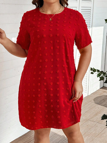 Plus Size Women's Valentine's Day Floral & Polka Dot Pattern Summer Mini Red Dress For Bridesmaid/Wedding Guest