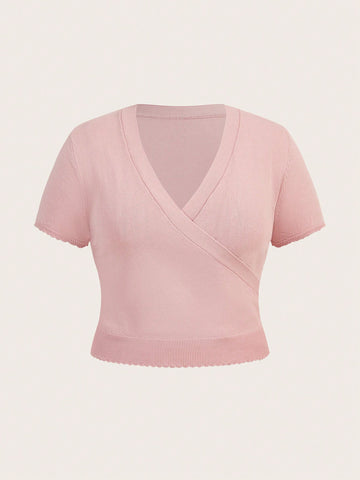 Plus Size Pink Spring Knit Tops