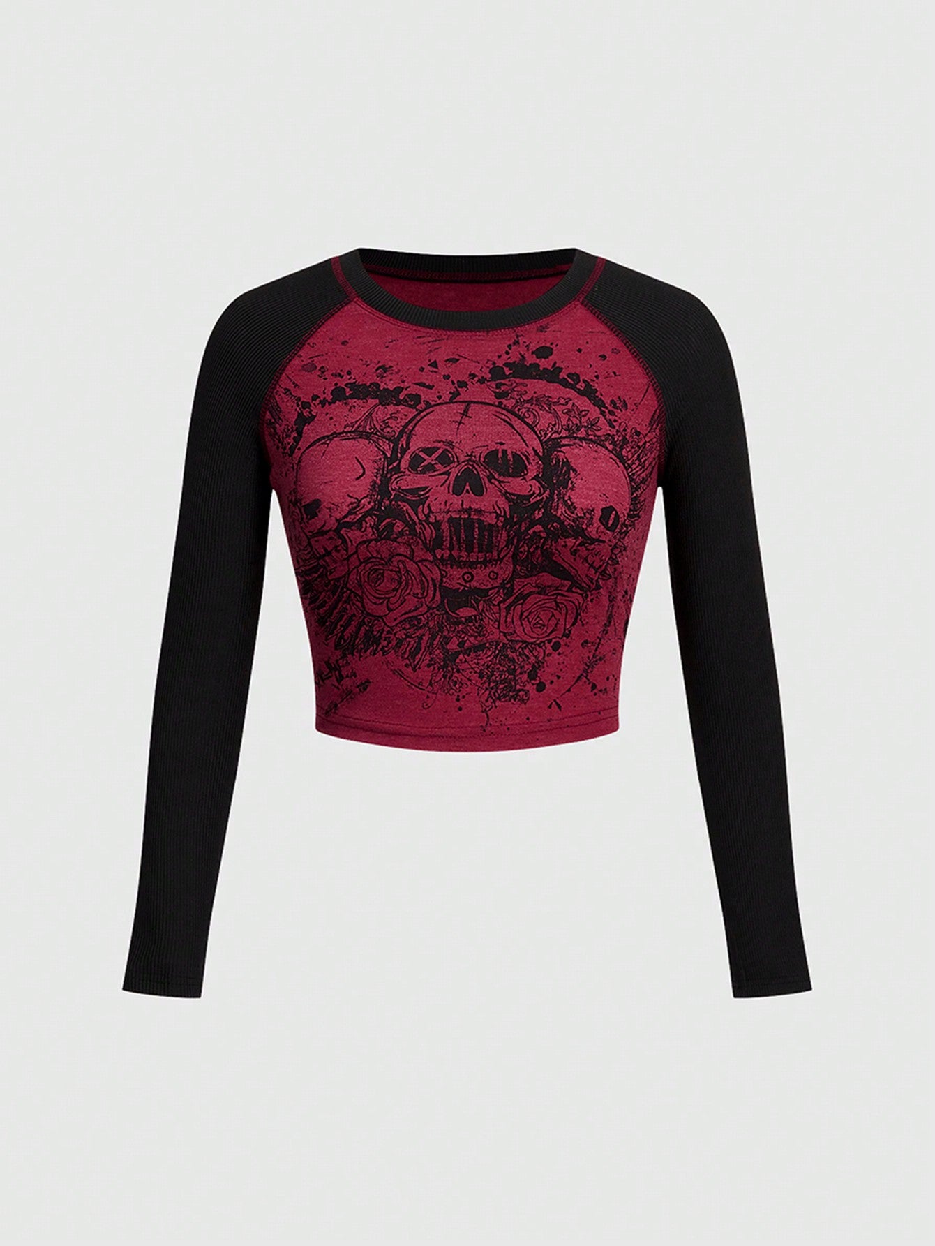 Women's Colorblock Skull Print Slim Fit T-Shirt