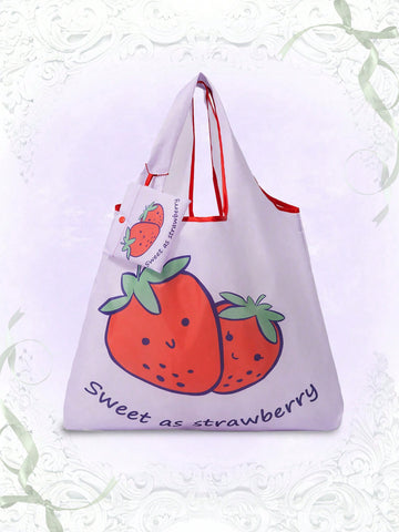 2pcs/Set Cartoon Strawberry Design Storage Bag, Foldable Shopping Tote Bag And Coin Purse With Large Capacity