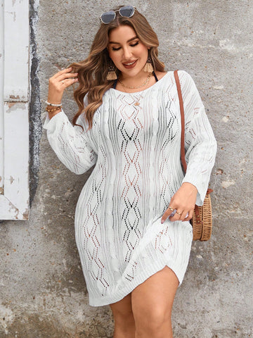 Plus Size Women's Hollow Out Long Sleeve Sweater Dress
