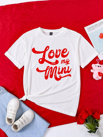 Women's Red Valentine's Day Short Sleeve Casual T-Shirt With Slogan Print