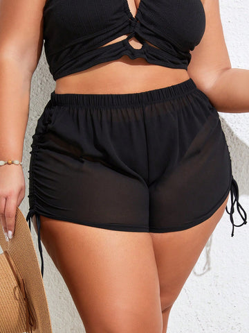 Plus Size Women's Side Knotted Cover Up Shorts