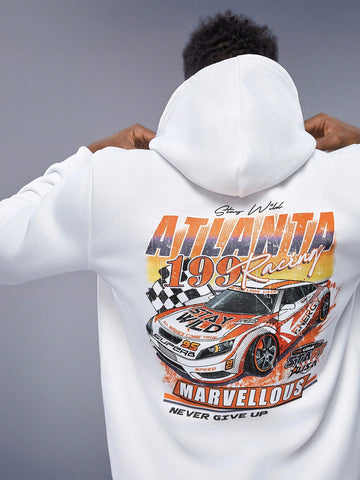 Men's Hooded Sweatshirt With Letter & Car Print