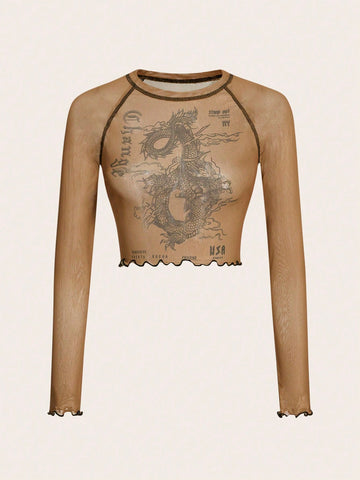 Dragon Printed Women's Long Sleeve T-Shirt