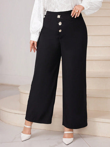 Plus Size Women's Button Decorated Suit Pants