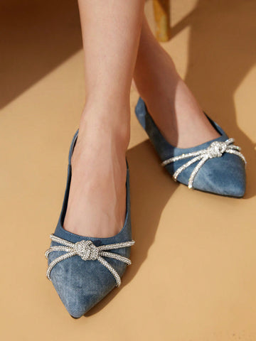 Women's Pointed Toe Rhinestone Decor Flat Shoes, Everyday Basic Style