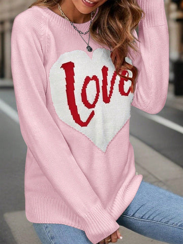 Plus Size Hearts And Monogram Raglan Long-Sleeve Sweater