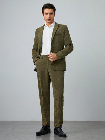 Men's Corduroy Blazer Pants Suit
