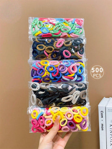 5 Packs (500pcs) Girls' Colorful Elastic Hair Bands With Towel Ring Design