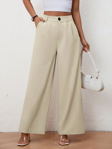 Solid Color Wide Leg Casual Trousers