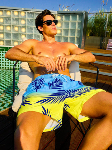 Men'S Beach Shorts With Plant Print