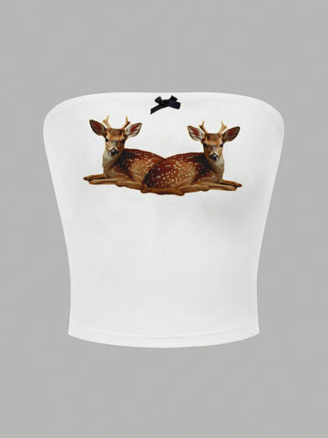 Bowknot Decorated Deer Print Tube Top