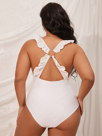 Plus Size Women's One-Piece Swimsuit With Criss-Cross Back And Ruffle Detail