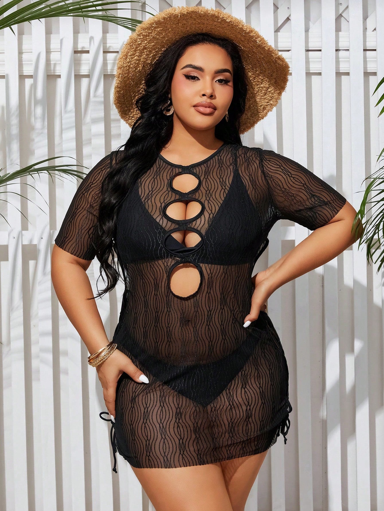Plus Size Women's Hollow Out Sheer Cover Up Dress