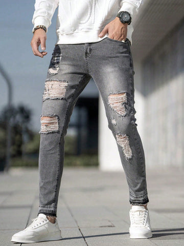 Men'S Ripped Raw Edge Jeans