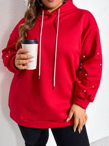 Plus Size Women's Hoodie With Beaded Drawstring