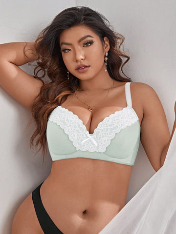 Plus Size 1pc Wired Bra With Lace Detail
