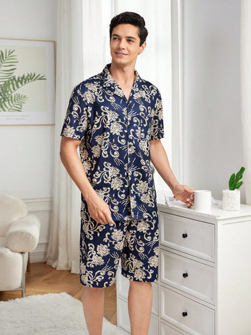 Men's Printed Short Sleeve Shirt And Home Suit