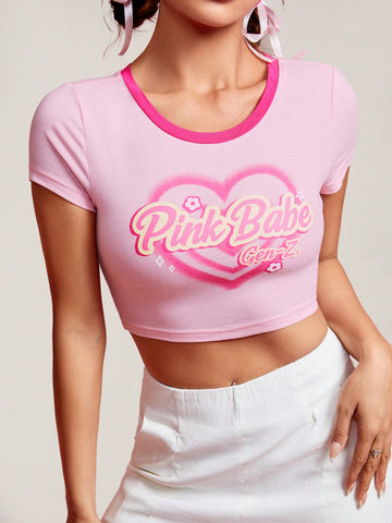 Heart & Letter Printed Crop Top