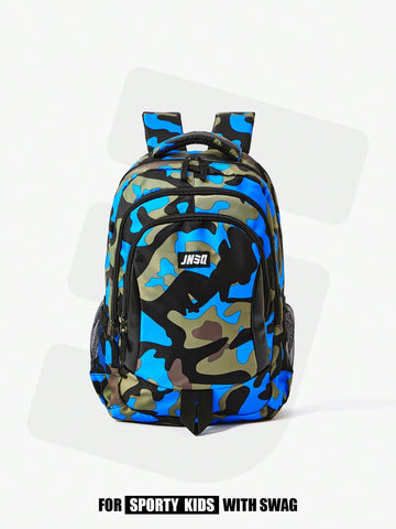 Back To School Season Boy's Sporty Camouflage Pattern Pu Leather Spliced Backpack, Fashionable College Style