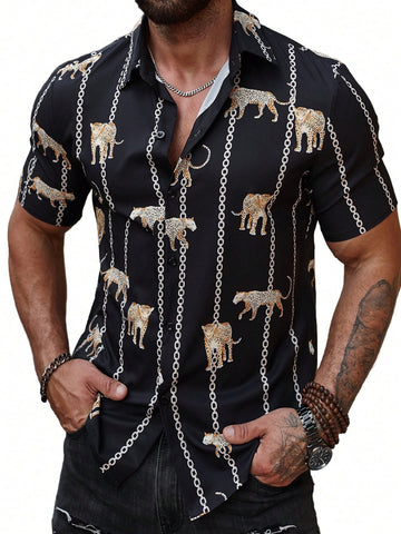 Men's Leopard & Chain Print Shirt