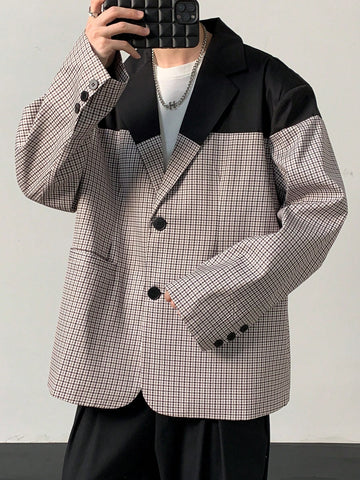 Men'S Plaid Patchwork Suit Jacket