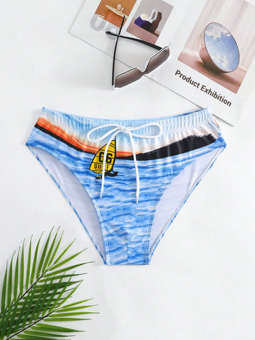 Men's Drawstring Beach Print Swim Trunks
