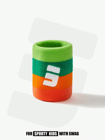 1pc Unisex Yellow-green Rainbow Color Sports Wristband Sweatband, Suitable For Football, Basketball, Badminton, Tennis, Volleyball, Running