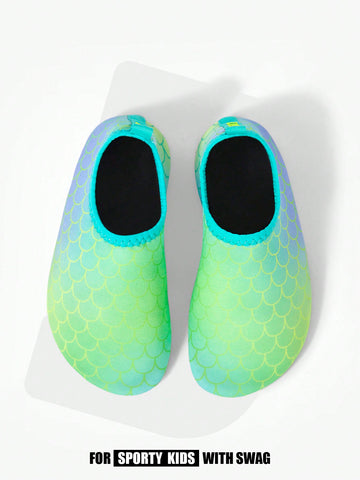 Girls Ombre Fish Scale Pattern Anti-slip Slip On Cute Aqua Socks For Outdoor