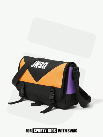 Fashionable Contrasting Color Messenger Bag With Letter Print And Release Buckle Decoration For Shoulder