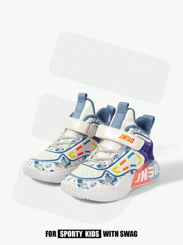 Boys Astronaut & Planet Pattern Hook-and-loop Fastener Sporty Basketball Shoes For Outdoor