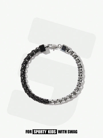 1pc Fashionable Stainless Steel Asymmetrical Chain Bracelet For Girls, Charm Exquisite Jewelry Gift