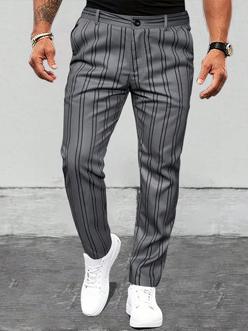Men'S Vertical Striped Slim Fit Suit Pants