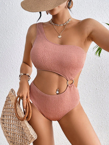 Women's One Shoulder Hollow Out One-Piece Swimsuit