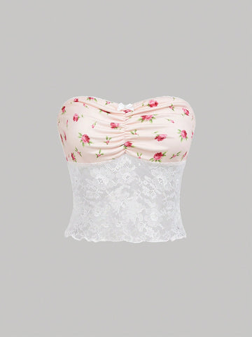 Women's Strapless Floral Lace Top